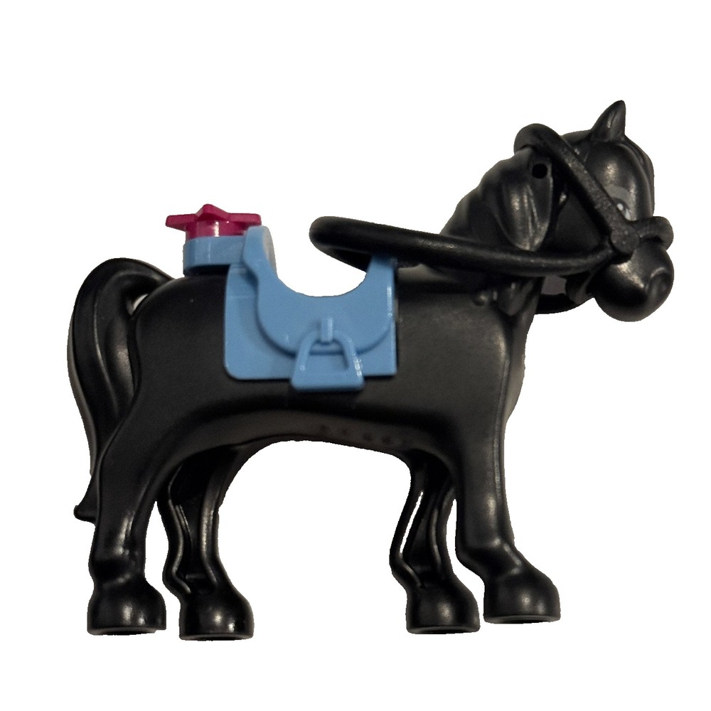 Lego Black Horse for FRIENDS CASTLE w/ Bridle and Saddle, Grey Eyes (93084)